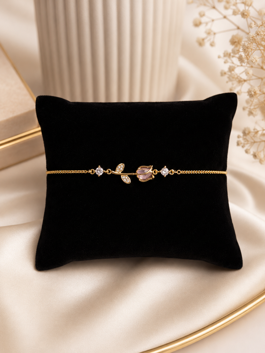 Pink tulip charm bracelet